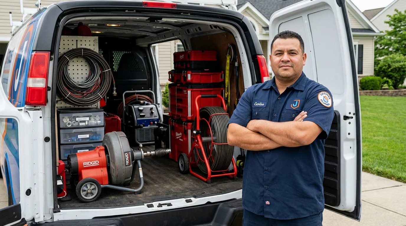 Professional drain cleaning equipment and Johns Plumbing LLC plumber in Somers Point