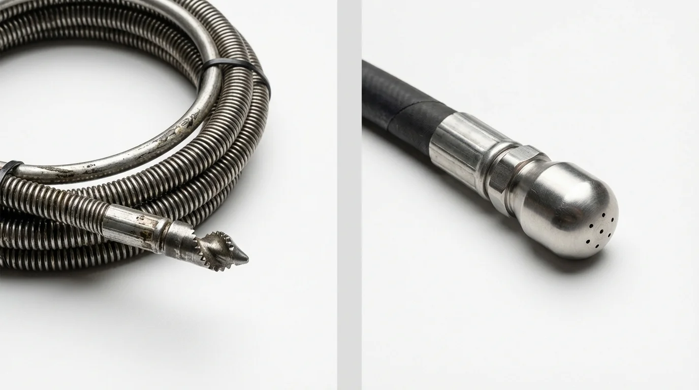 Drain snake cable and hydro jetting nozzle used for drain cleaning in Somers Point, NJ