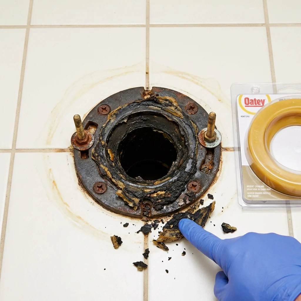 Failed wax ring showing water seepage at the base of a toilet in a Somers Point, NJ home