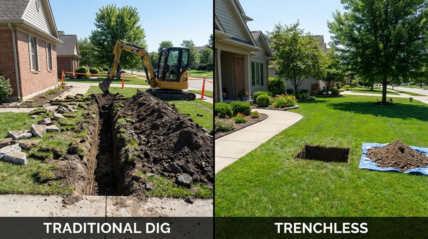Trenchless sewer repair with minimal yard damage versus traditional excavation in Somers Point, NJ
